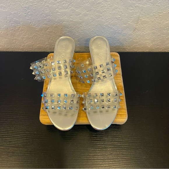 Katy Perry Collections Shoes - Katy Perry Silver Clear Studded Block Heel Sandals Size: 7.5 Preloved
